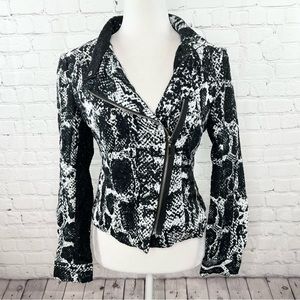 Insight Black White Snakeskin Print Knit Moto Jacket M
